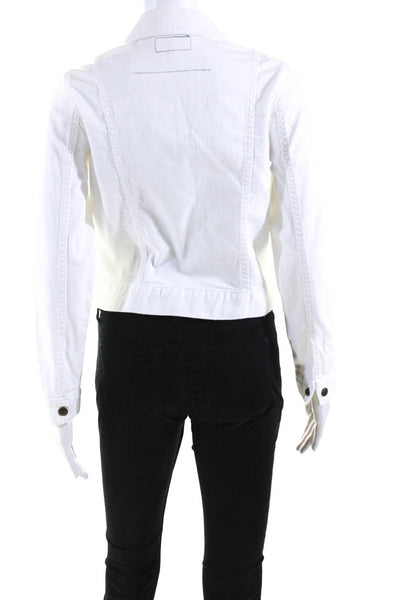Current/Elliott Women's Collar Long Sleeves Button Up Denim Jacket White Size 1