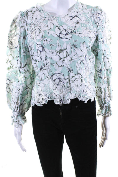 Christy Lynn Women's Embroidered Floral Print 3/4 Sleeve Linen Top Mint Size S