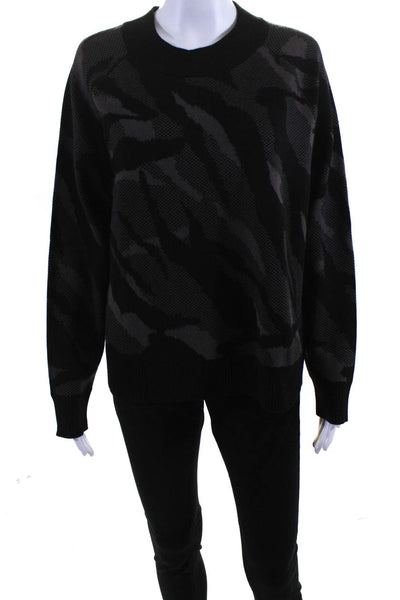 Athleta Womens Pullover Crew Neck Camouflage Sweatshirt Black Gray Size Medium