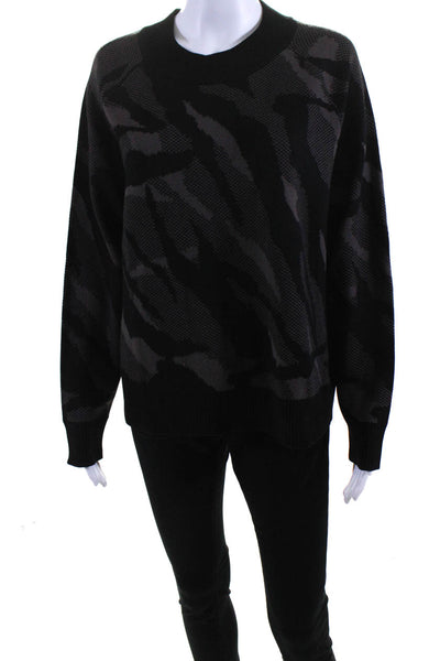 Athleta Womens Pullover Crew Neck Camouflage Sweatshirt Black Gray Size Medium