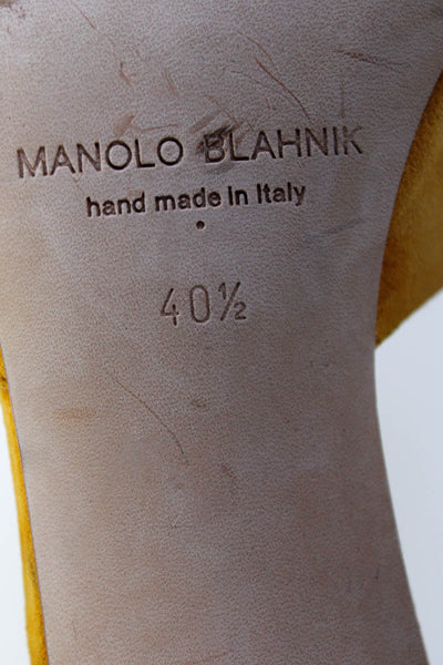 Manolo Blahnik Womens Suede Mule Sandal Heels Yellow Size 40.5 10.5