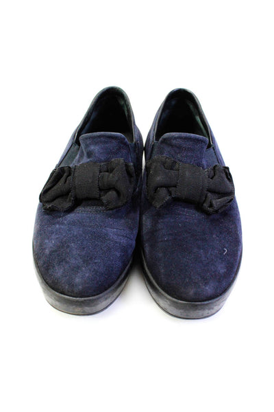 Prada Sport Womens Suede Bow Low Top Slide On Sneakers Navy Blue Size 39.5 9.5