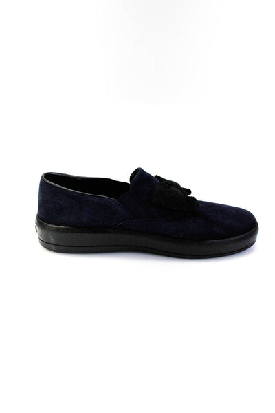 Prada Sport Womens Suede Bow Low Top Slide On Sneakers Navy Blue Size 39.5 9.5