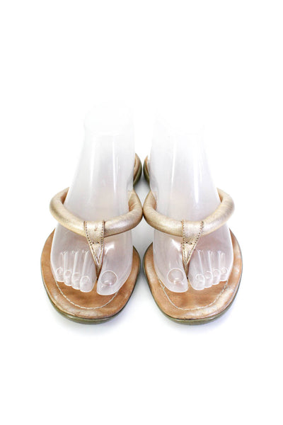 Prada Sport Womens Leather Thong Slide On Sandals Gold Metallic Size 8