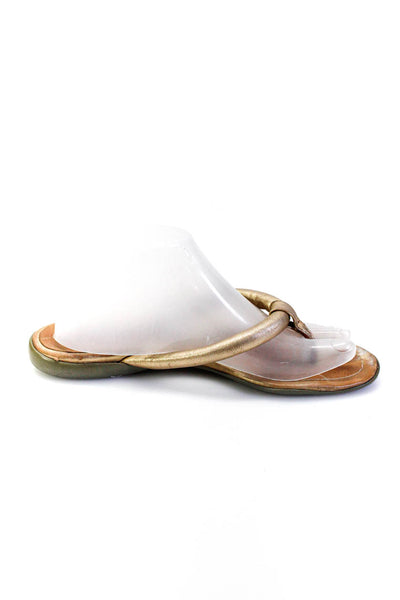 Prada Sport Womens Leather Thong Slide On Sandals Gold Metallic Size 8
