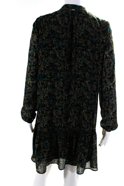 IKKS Womens Green Printed Tie V-Neck Long Sleeve A-Line Dress Size 38