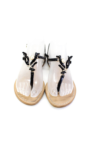 Miss Trish of Target Womens Black Embellished T-Strap Flat Sandals Shoes Size 6