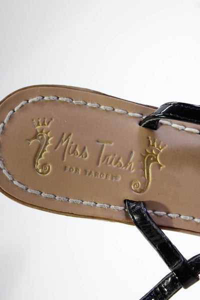 Miss Trish of Target Womens Black Embellished T-Strap Flat Sandals Shoes Size 6