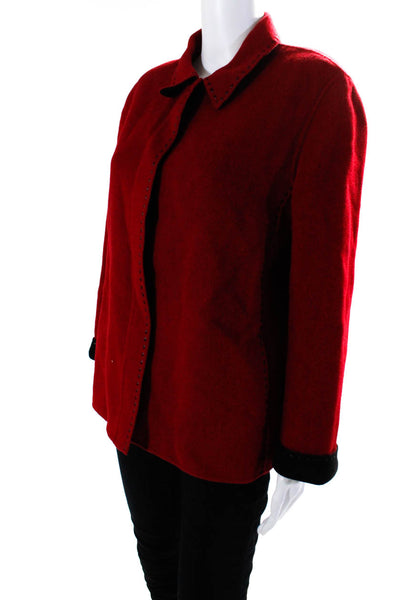 Lafayette 148 New York Womens Button Front Collared Coat Red Wool Size 8