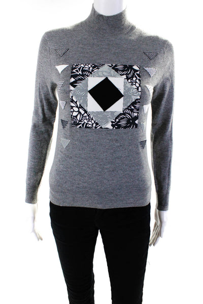 Vivienne Tam Womens Mock Neck Embellished Sweatshirt Gray Wool Size Petite