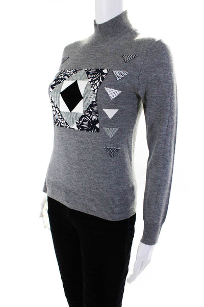 Vivienne Tam Womens Mock Neck Embellished Sweatshirt Gray Wool Size Petite