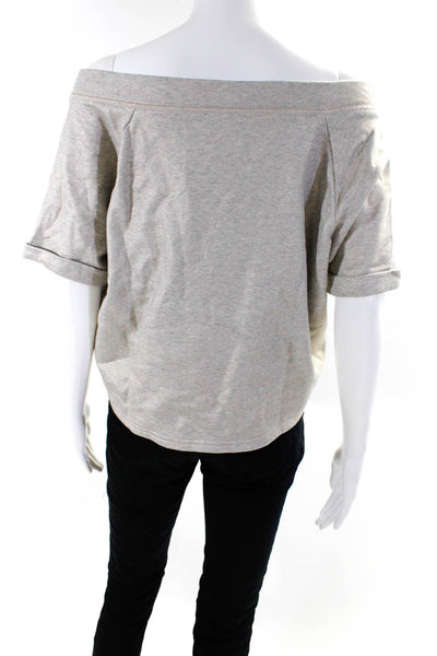 Max & Moi Womens Short Sleeve Pocket Front Metallic Knit Top Gray Cotton FR 38