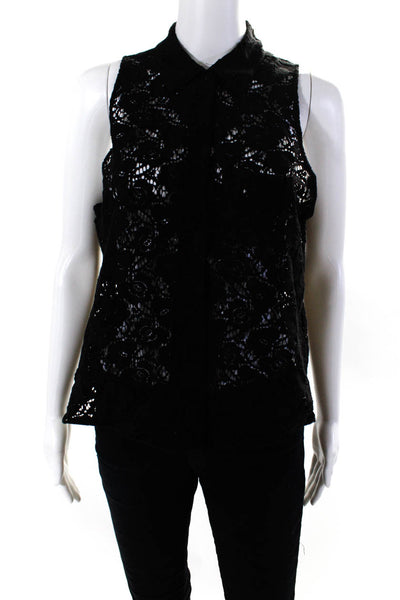 Equipment Femme Womens Button Front Collared Lace Top Black Size Small