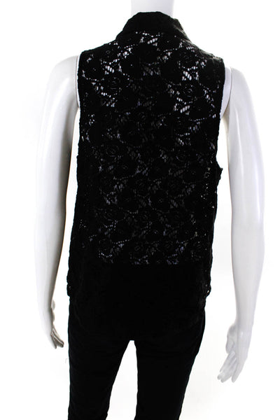 Equipment Femme Womens Button Front Collared Lace Top Black Size Small