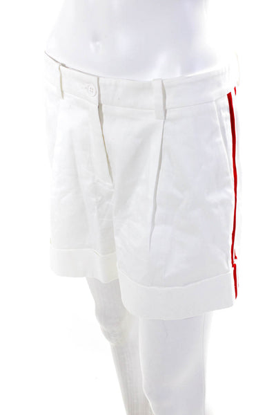 Parosh Womens Zipper Fly Pleated Cuffed Striped Trim Shorts White Red Size Small