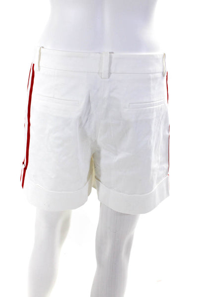 Parosh Womens Zipper Fly Pleated Cuffed Striped Trim Shorts White Red Size Small