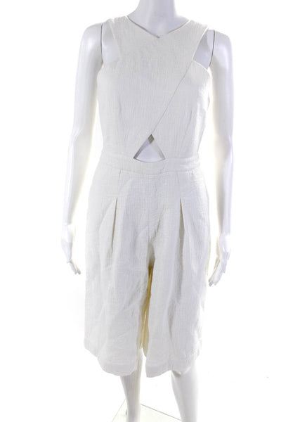 BCBGMAXAZRIA Womens Cotton Gauze Sleeveless Cut Out Jumpsuit White Size 4