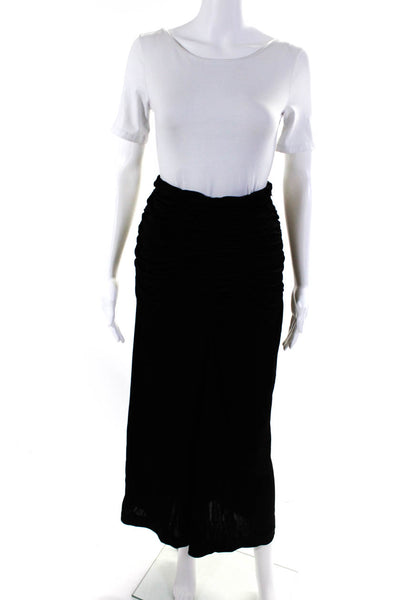 Bite Womens Ruched Zipper Elastic Waist Stretch Fabric Midi Skirt Black Size XS