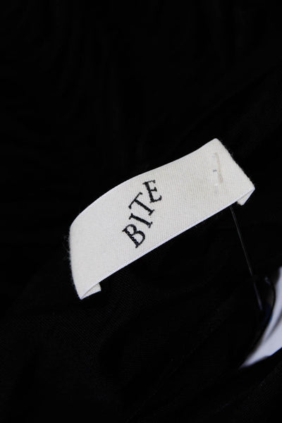 Bite Womens Ruched Zipper Elastic Waist Stretch Fabric Midi Skirt Black Size XS