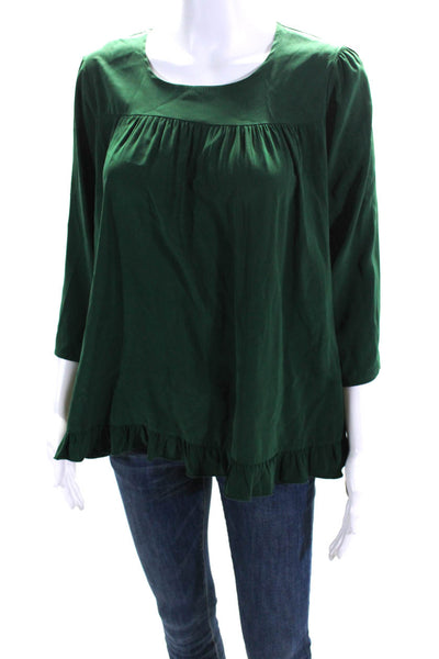 Alisha Levine Womens Emerald Green Silk Ruffle Open Back Blouse Top Size M