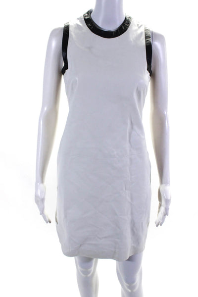 Ralph Lauren Purple Label Womens White Black Leather Zip Back Shift Dress Size 6