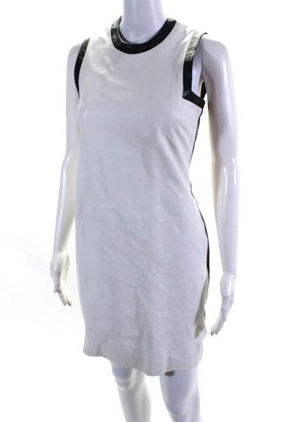 Ralph Lauren Purple Label Womens White Black Leather Zip Back Shift Dress Size 6