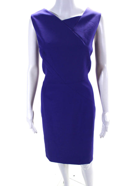 Tahari Womens Crossed Darted Back Zipped Sleeveless Midi Dress Purple Size 12