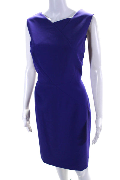 Tahari Womens Crossed Darted Back Zipped Sleeveless Midi Dress Purple Size 12