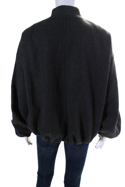 Zara Womens Woven Mock Neck Ruched Hem Full Zip Crop Bomber Jacket Gray Size S