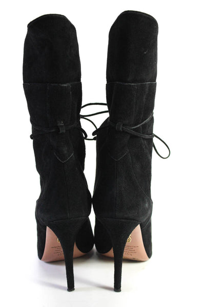 Aquazzura Womens Suede Lace Up Mid Calf Boots Black Size 40.5 10.5
