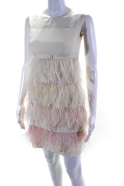 Lilia Stogova Womens Sleeveless Tiered Feather Shift Dress Pink Size 2