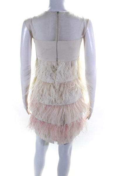 Lilia Stogova Womens Sleeveless Tiered Feather Shift Dress Pink Size 2