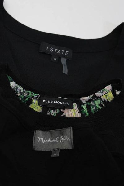 Michael Stars Women's V-Neck Ruffle Long Sleeves Blouse Black Size L Lot 3