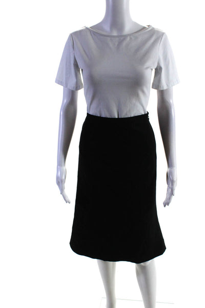 Armani Collezioni Womens Wool Pleated Zipped Straight Midi Skirt Black Size 16