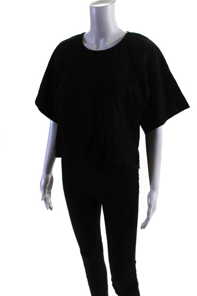 Pure DKNY Womens Linen Back Buttoned Short Sleeve Pullover Top Black Size S
