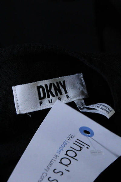 Pure DKNY Womens Linen Back Buttoned Short Sleeve Pullover Top Black Size S
