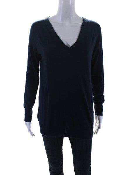 Equipment Femme Womens Navy V-Neck Long Sleeve Pullover Sweater Top Size XS