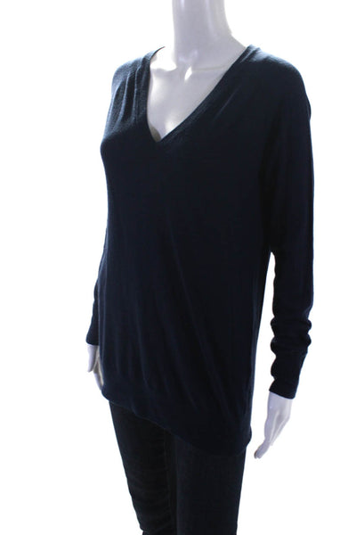 Equipment Femme Womens Navy V-Neck Long Sleeve Pullover Sweater Top Size XS