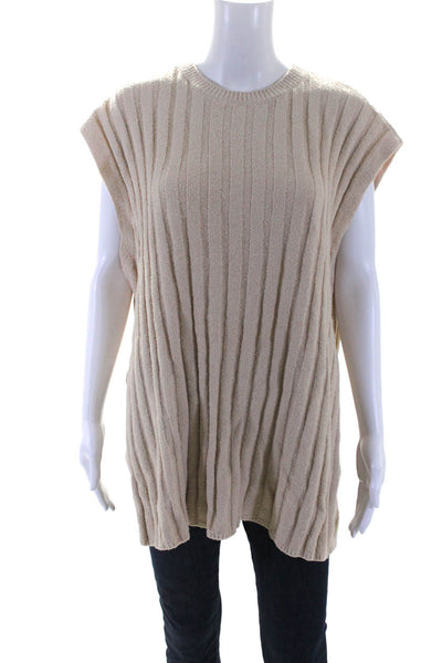 House of Harlow 1960 Womens Cap Sleeve Side Slit Knit Top Beige Size Medium