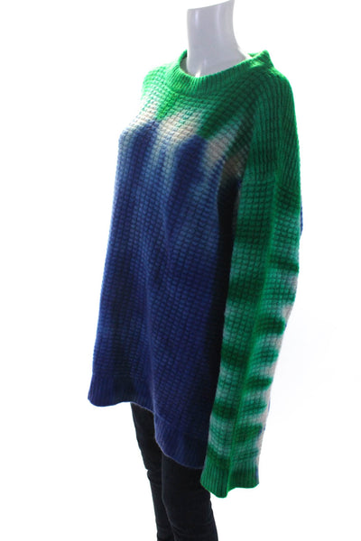 The Elder Statesman Womens Waffle Knit Cashmere Sweater Blue Green Size Medium