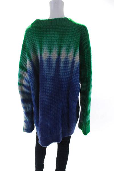 The Elder Statesman Womens Waffle Knit Cashmere Sweater Blue Green Size Medium