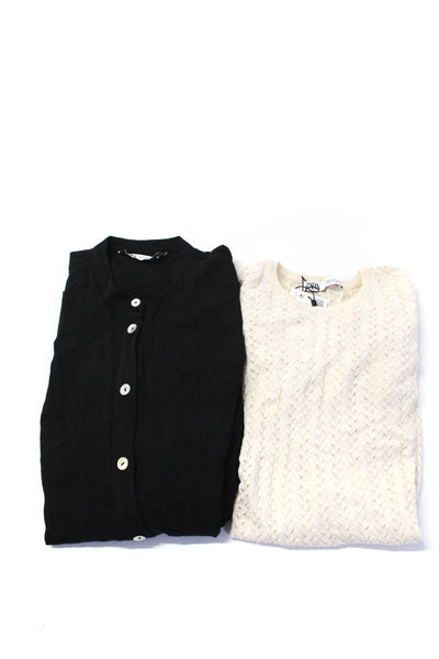 Zara Womens Button Front Long Sleeve Knit Shirts Black White Medium Lot 2