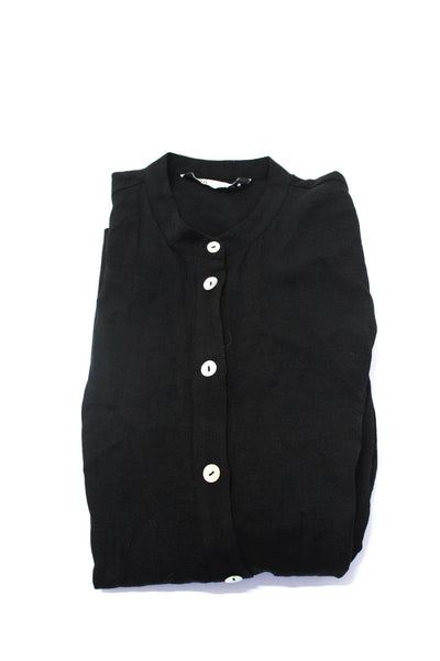 Zara Womens Button Front Long Sleeve Knit Shirts Black White Medium Lot 2