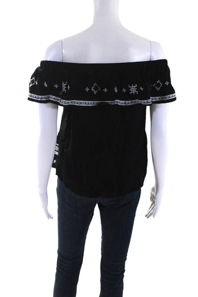 Central Park West omens Embroidered Short Sleeves Blouse Black White Size Small
