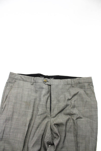 Paul Smith London Womens Wool Plaid Print Straight Leg Dress Pants Gray Size L