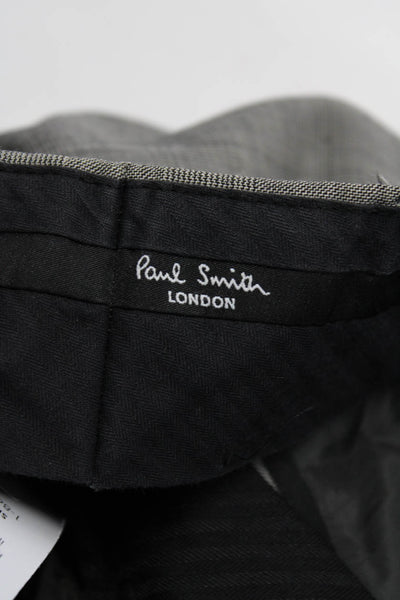 Paul Smith London Womens Wool Plaid Print Straight Leg Dress Pants Gray Size L