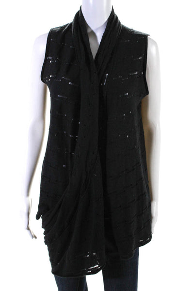 Alice + Olivia Womens Wool Knit Distressed Sleeveless Cardigan Black Size OS