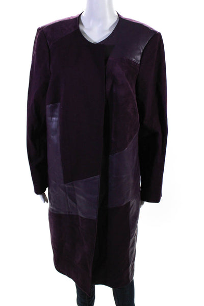 Calvin Klein Womens Faux Suede Long Sleeve Mid-Length Overcoat Purple Size M