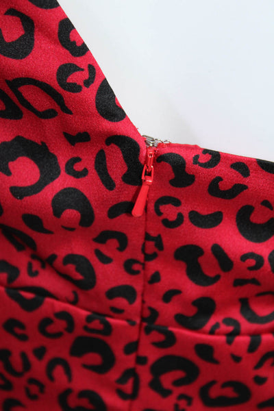 Jay Godfrey Womens  Animal Print Ruffled One Shoulder Dress Red Black Size 2