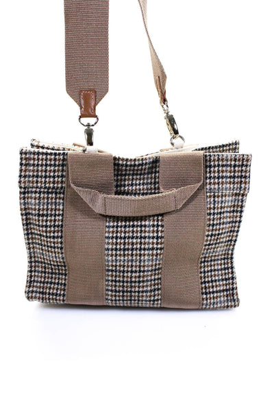 Rue De Verneuil Womens Brown Houndstooth Top Handle Shoulder Bag Handbag